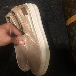 Rose gold slip on boatshoes